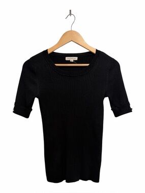 Retrology Black Ribbed Short Sleeve Cuffed Sleeve Knit Top Small
